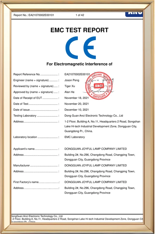 تقرير اختبار التوافق الكهرومغناطيسي EA21070002E00101
